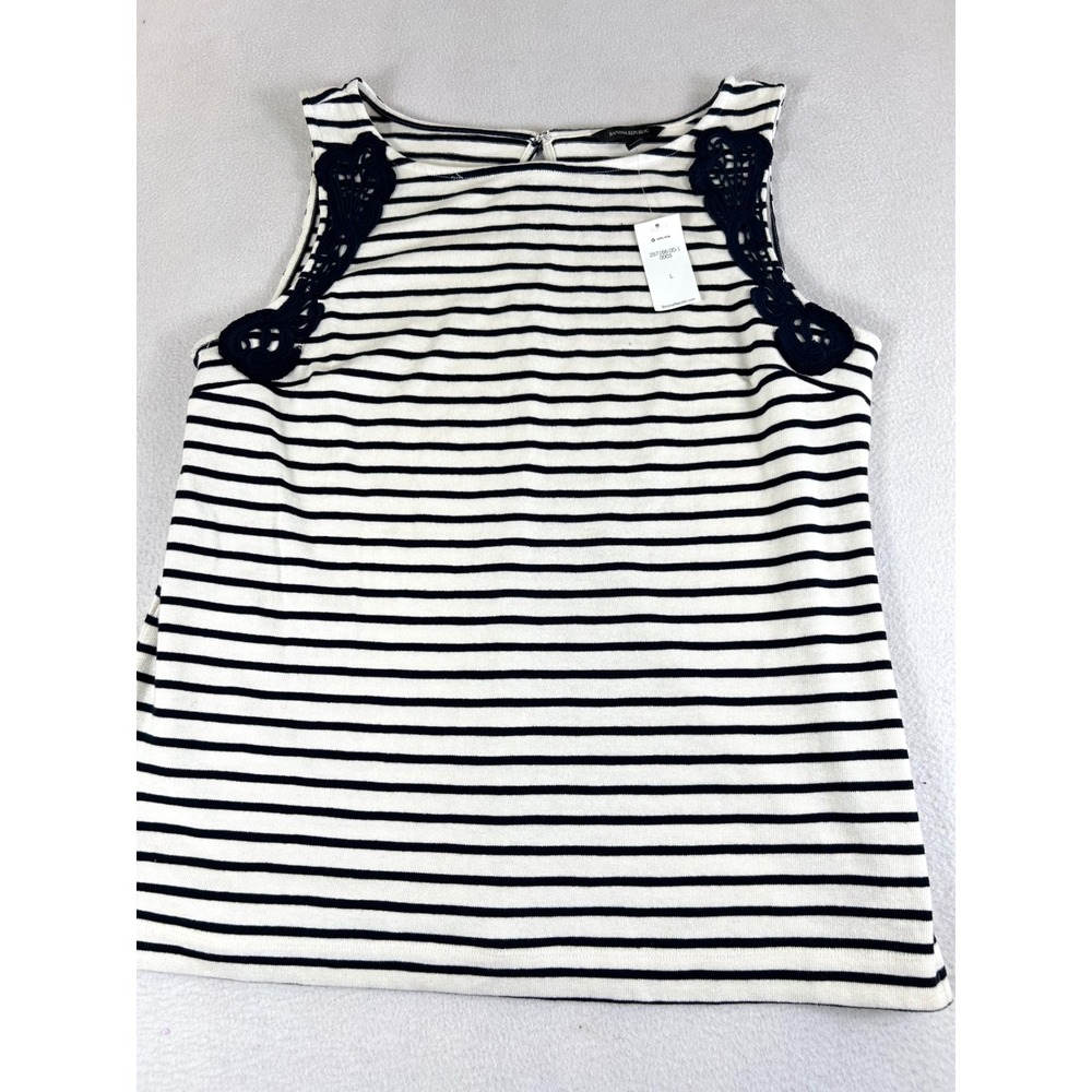 Banana Republic Sleeveless Top Women Large White Striped Nautical Crochet Lace